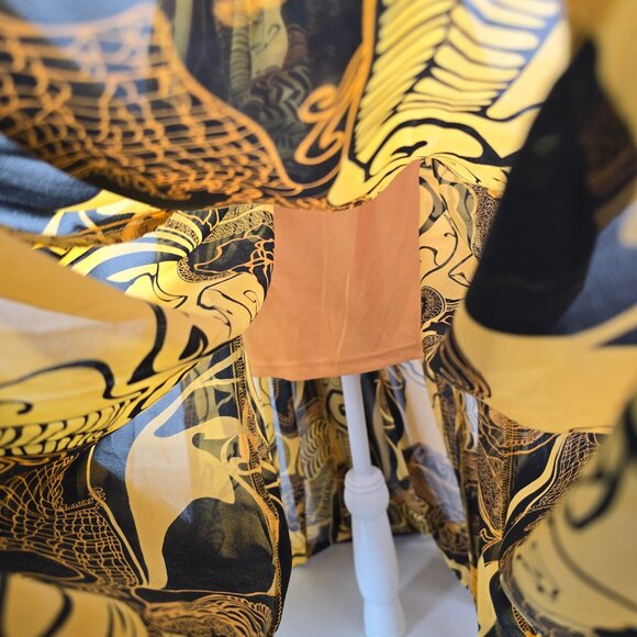 NWT Fashion Nova Yellow Black That Time of Day Deep V Maxi Flowy LOw Back Dress - Picture 5 of 11